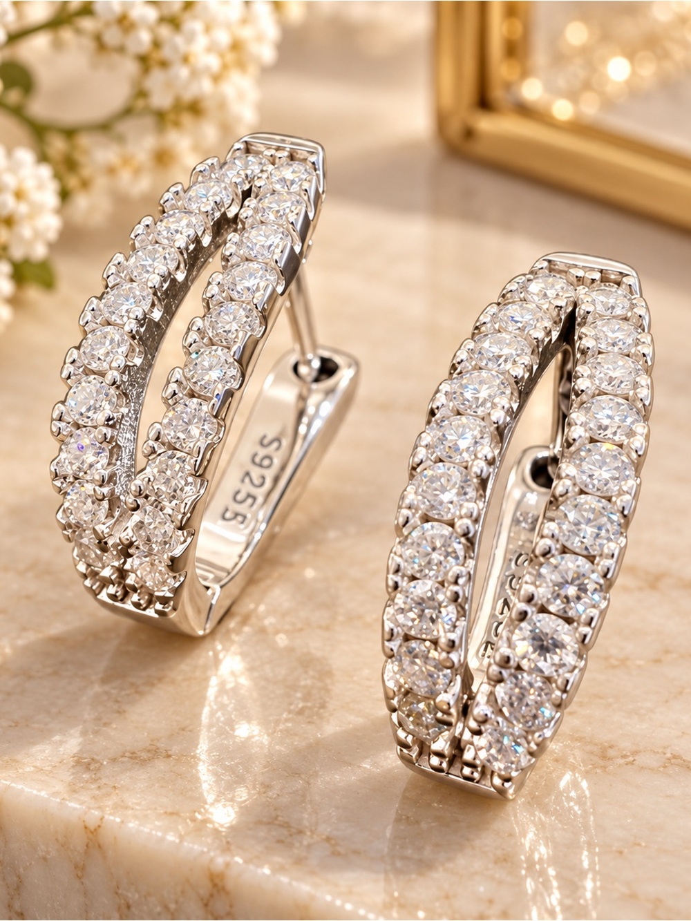 GRA Sterling Silver Moissanite Hoop Earrings NEW